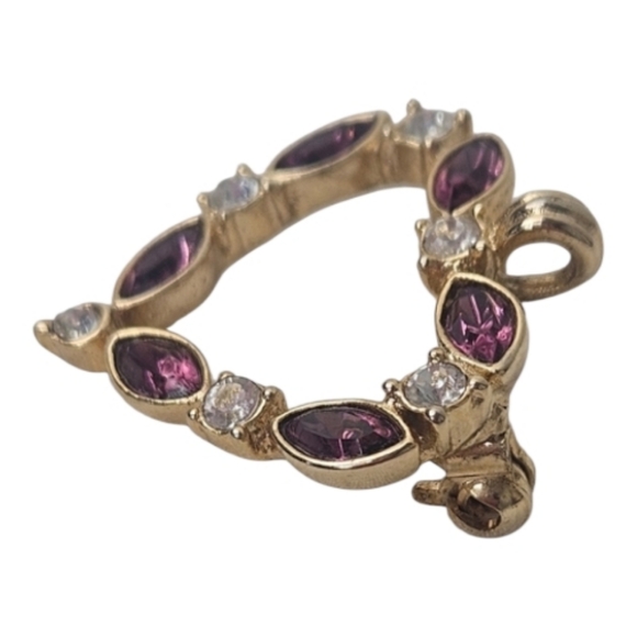 Vintage Gold-Tone Amethyst Rhinestone Heart Brooch Pendant - Picture 6 of 7